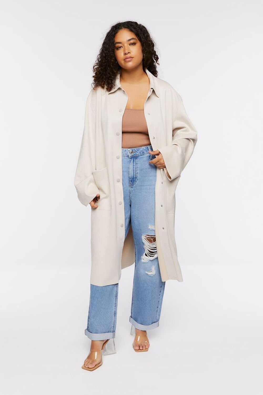 Plus Size Faux Suede Longline Coat | Forever 21 (US)