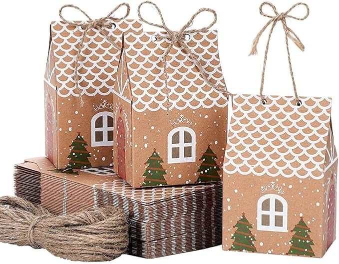 Lawnrden Christmas Gift Box 50Pcs Cute Cartoon House Shape Kraft Paper Candy Bag Decorative Packa... | Amazon (US)