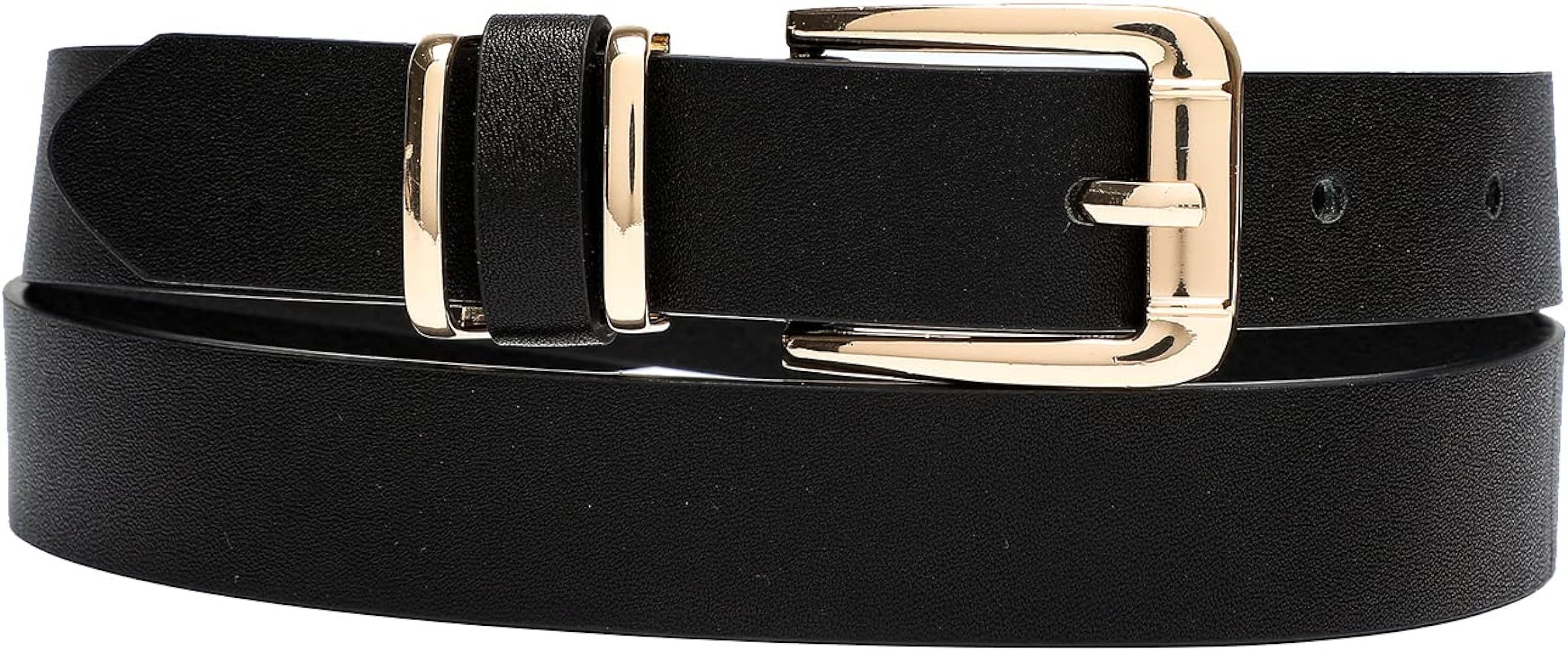 Women Waist Belts for Dresses Thin Black Skinny Leather Belts with Gold Pin Buckle | Amazon (US)