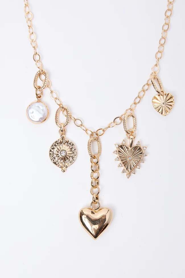 Arlene Gold Heart Charm Necklace | Pink Lily