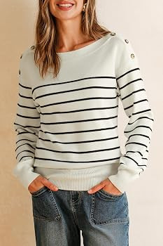 Arach&Cloz Women's Wool Blend Striped Boat Neck Fall Dressy Casual Sweater Tops 2025 | Amazon (US)
