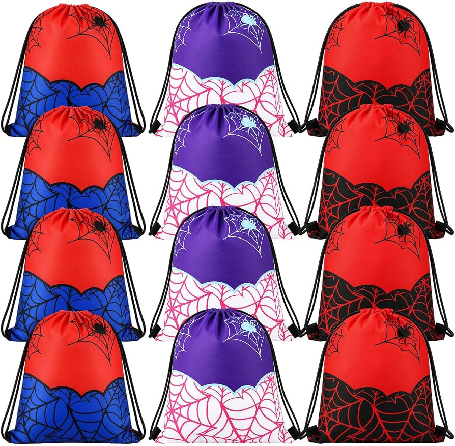Sunnymove 12 Pcs Spider Drawstring Bags Party Favor, Spiderweb Backpack Bulk, Spider Goodie Treat... | Amazon (US)