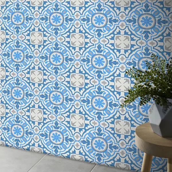Baha in Blue and Grey Handmade 8x8-in Moroccan Tiles (Pack 12) | Bed Bath & Beyond