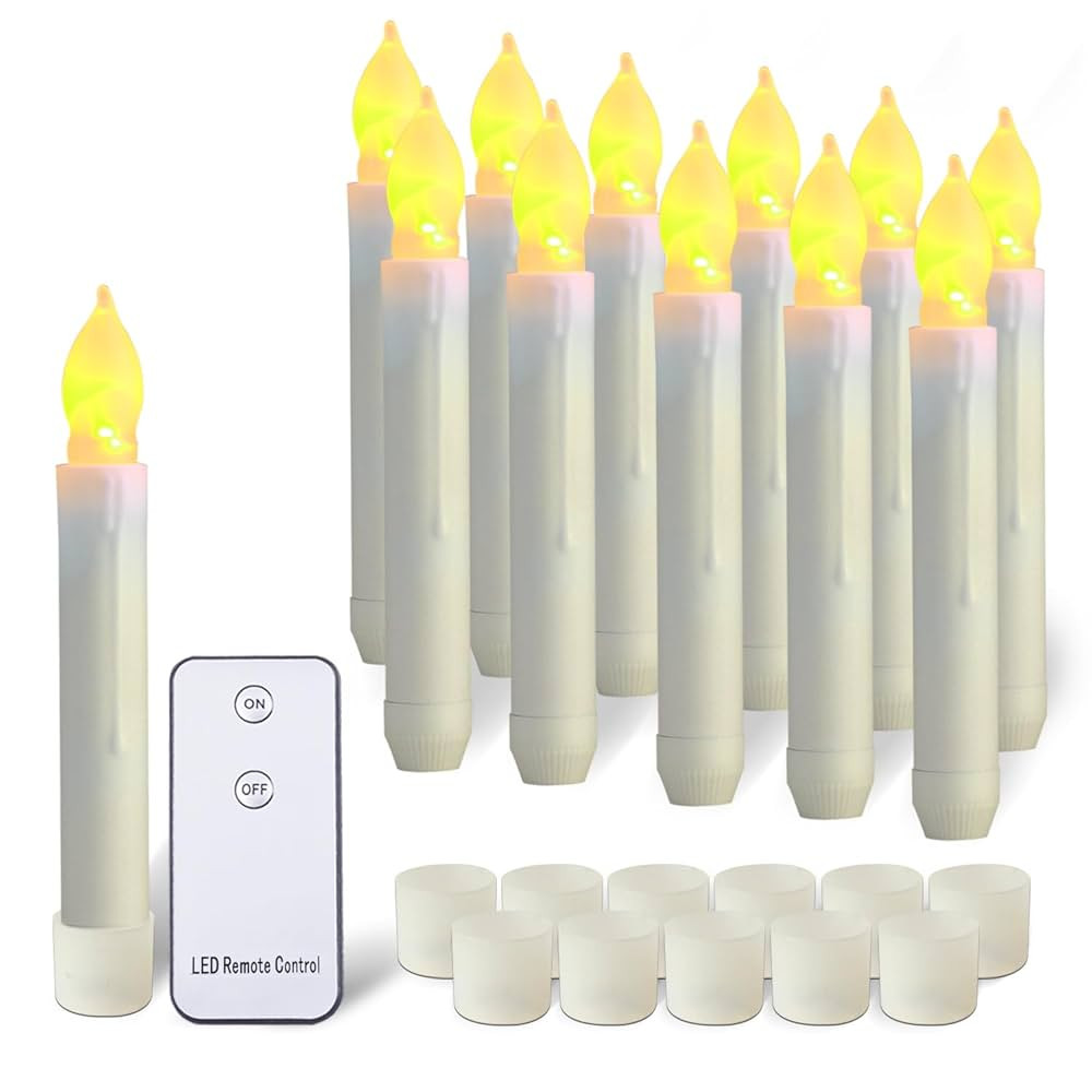 Amagic 12pcs Batteries Operated Taper Candles with Remote, Warm White Flickering Light, Flameless... | Amazon (US)