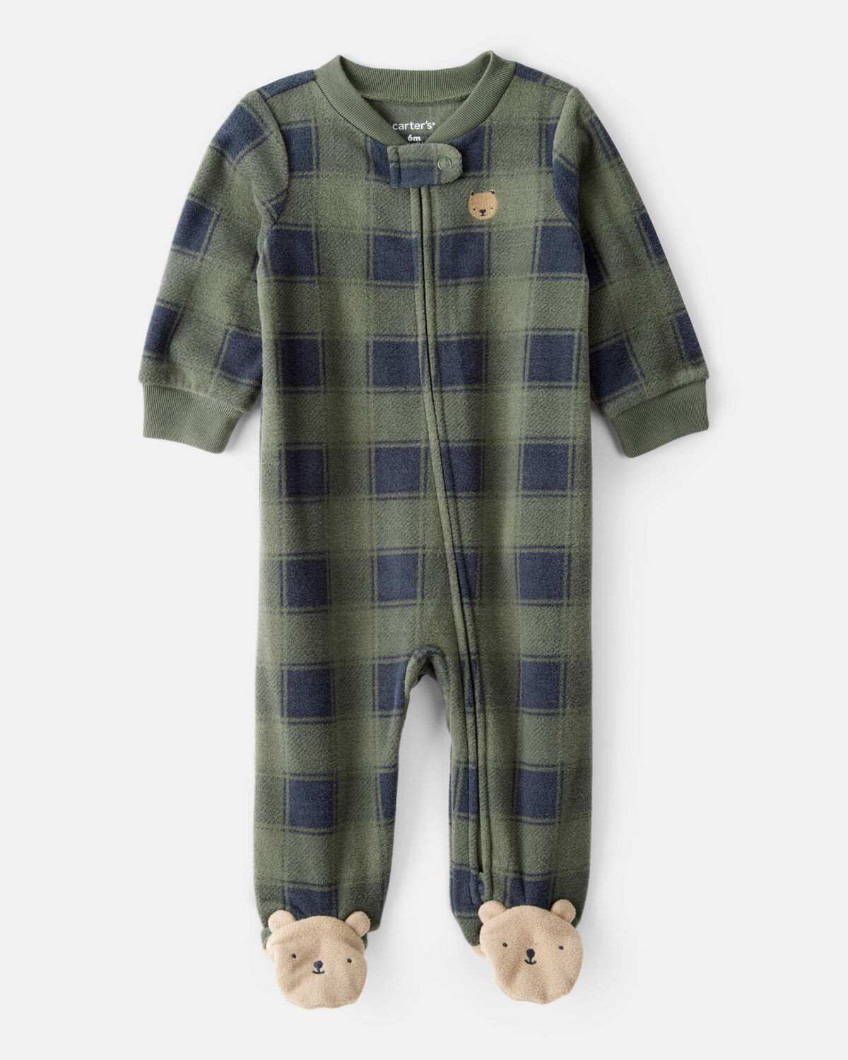 Baby Boy Bear Plaid Print Fleece Loose Fit Long-Sleeve Sleep & Play Pajamas - Green | Carter's Inc