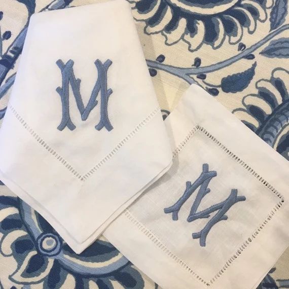 Monogrammed Linen/Cotton Napkin Embroidered Dinner or Cocktail Table Linens | Etsy (US)