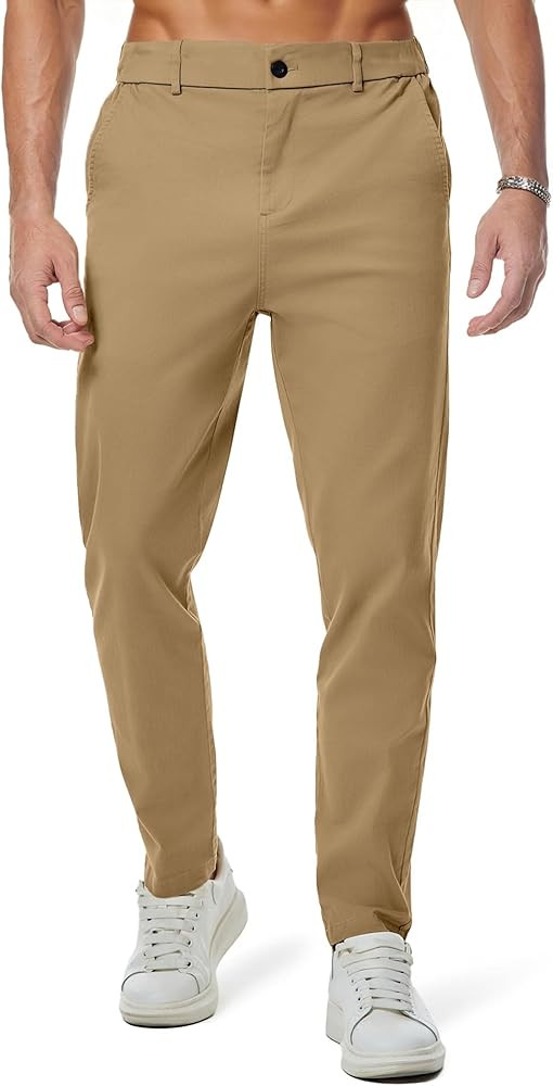 JMIERR Men's Chino Pants Casual Stretch Waist Tapered Trousers with Pockets | Amazon (US)