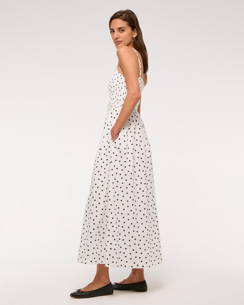 Dipped-Waist Smocked Midi Dress | Abercrombie & Fitch (US)