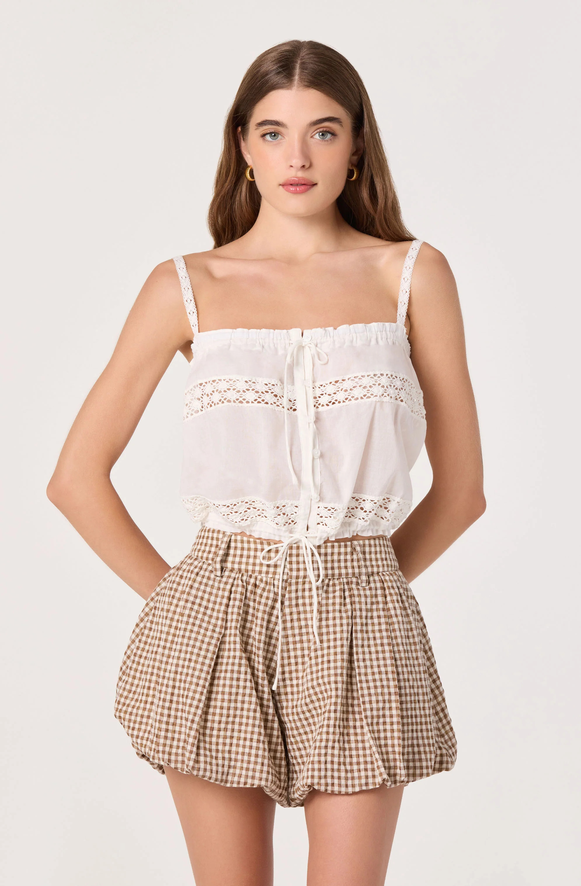 ASTR the Label | Margeen Gingham Bubble Hem High-Rise Shorts in Blue gingham | Size XS | ASTR The Label (US)