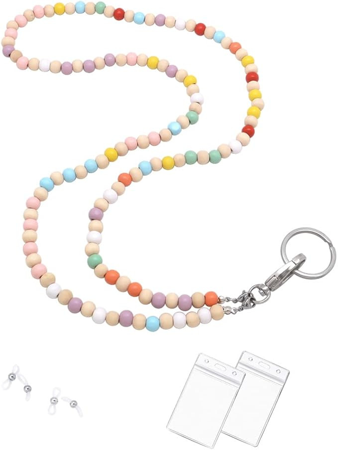 Lanyard with Id Holder, Teacher Lanyard Beaded Wood Lanyard for Keys Neck Lanyard Cute Lanyards f... | Amazon (US)
