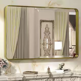 TETOTE 40 in. W x 30 in. H Rectangular Aluminum Framed Wall Mount Bathroom Vanity Mirror in Gold ... | The Home Depot