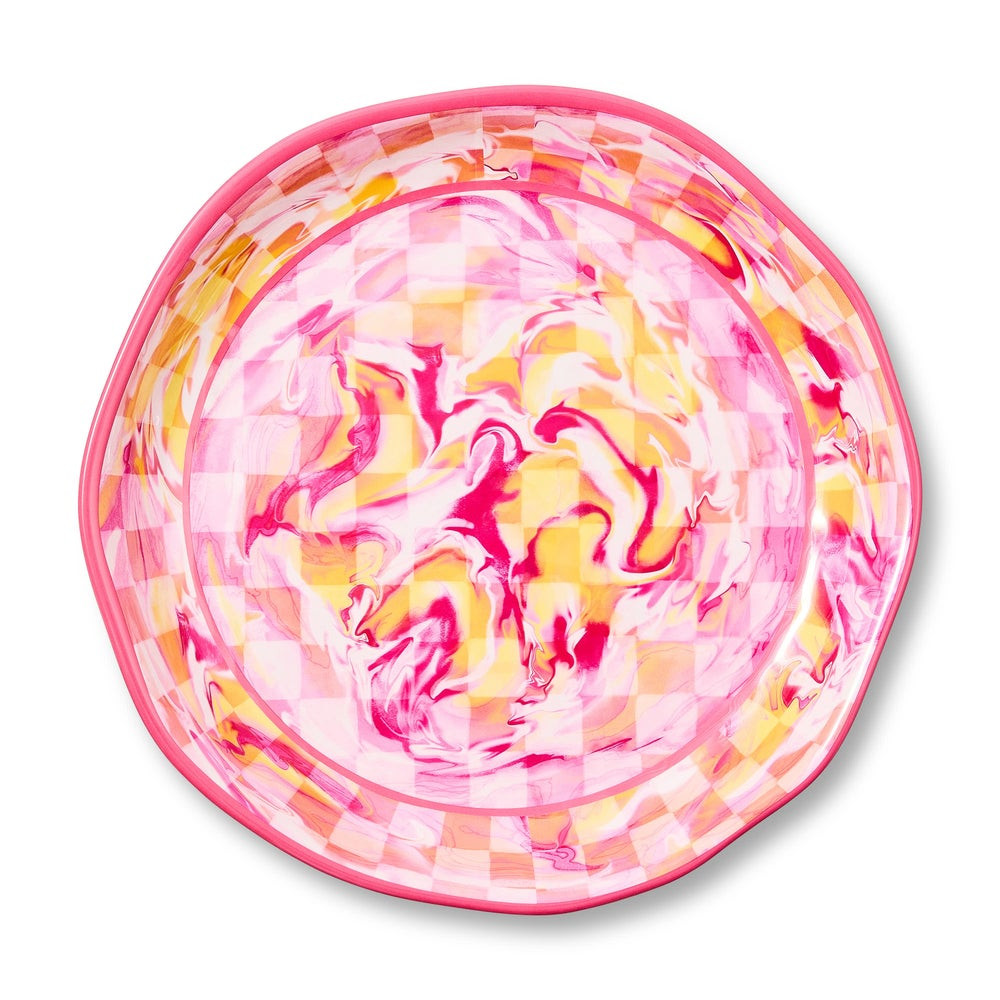 Pink Marble Check Melamine Large Platter | MacKenzie-Childs