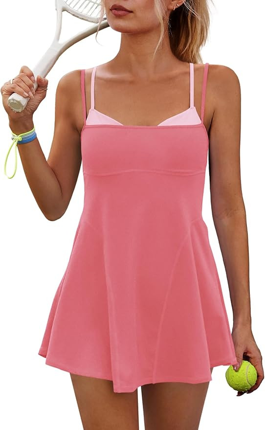 Yanekop Womens Tennis Dress with Built in Shorts and Bra Athletic Dresses Golf Outfits Spaghetti ... | Amazon (US)