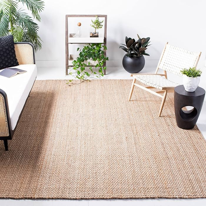 SAFAVIEH Natural Fiber Collection Area Rug - 8' Square, Natural, Handmade Basketweave Jute, Ideal... | Amazon (US)