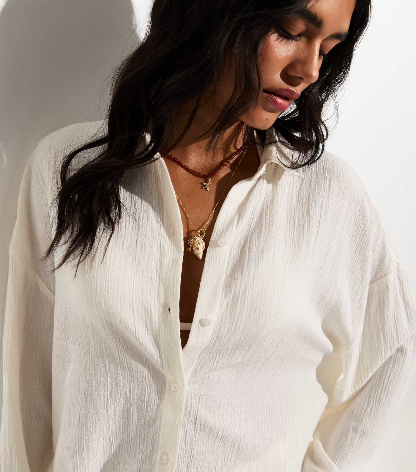 White Textured Oversized Beach Shirt | New Look | New Look (UK)