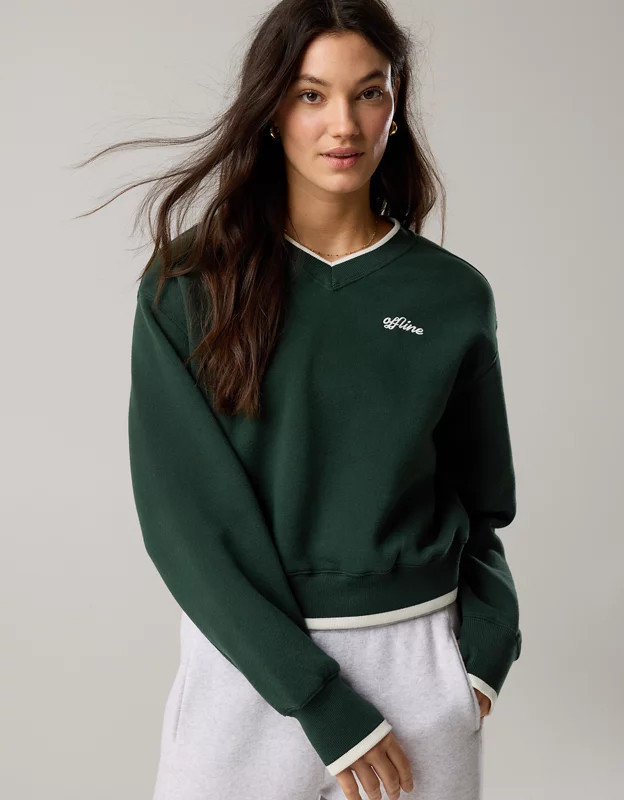 OFFLINE By Aerie Cloud Fleece V-Neck Crew Sweatshirt | Aerie