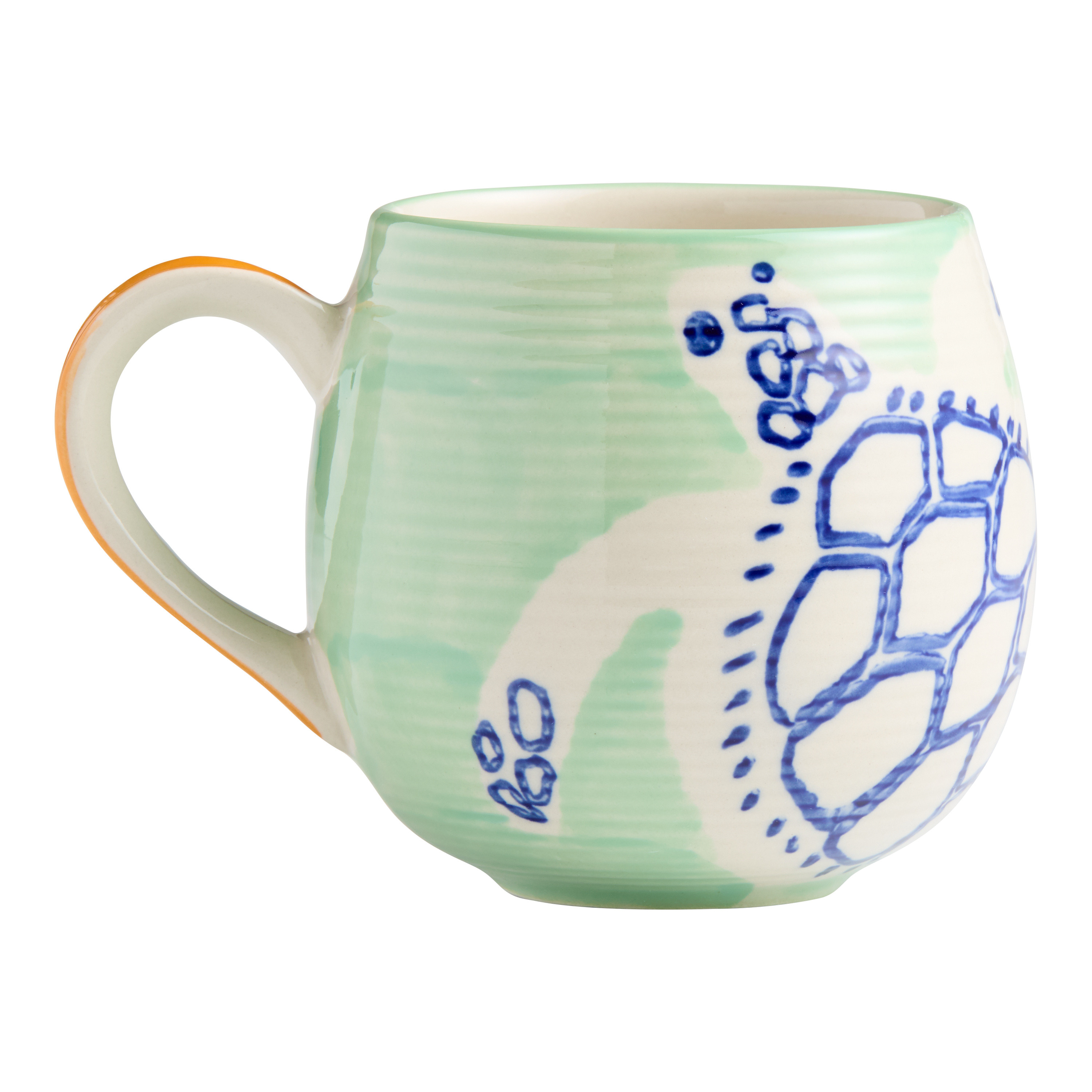 Blue and Green Turtle Ribbed Hand Painted Ceramic Mug | World Market