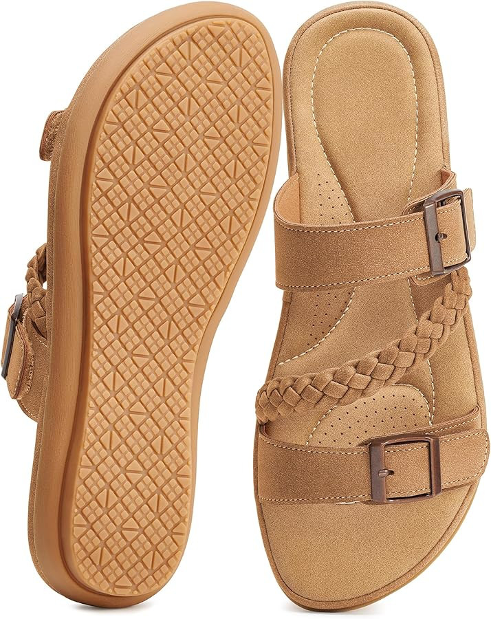 Aomigoct Womens Casual Slide Sandals: Slip-On & Adjustable Straps for Quick Outings - Cushioning ... | Amazon (US)