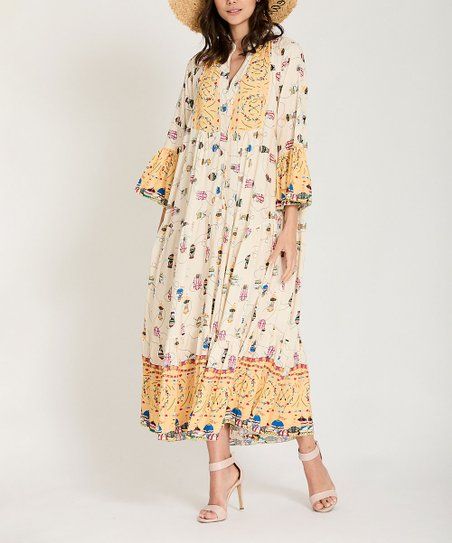 Ivory Hot Air Balloon Button-Front V-Neck Maxi Dress - Women & Plus | Zulily