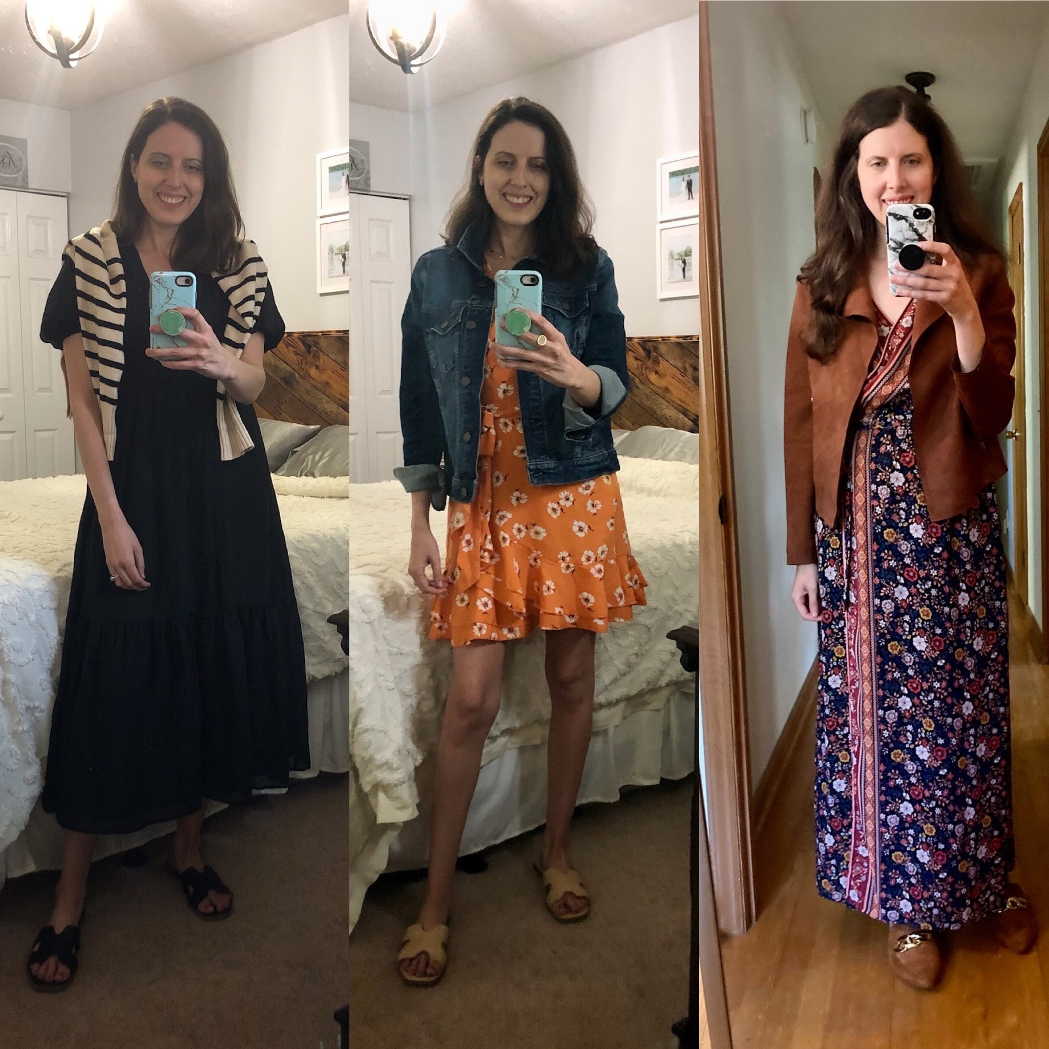 Fall dresses 🍁
Would be perfect for fall family photos 

Black dress with neutral black and tan crew neck sweater

Orange floral print dress with denim jacket 

Floral print maxi dress and suede jacket 

#LTKFindsUnder100 #LTKSeasonal #LTKFallSale