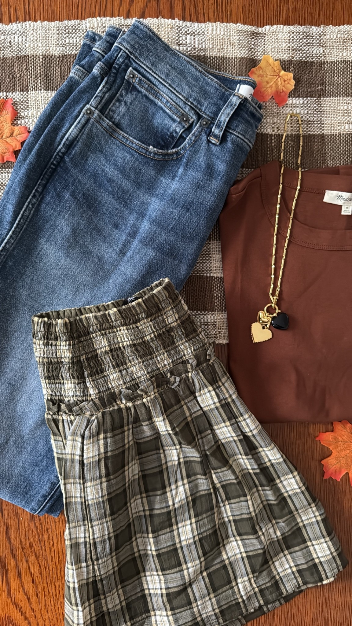 Fall staples! 🍁 Currently 30% off 

Madewell sale, jeans, straight jeans, charm necklace, plaid skirt, elastic waist, fall tee, brown tee, sienna 

#LTKFindsUnder100 #LTKSeasonal #LTKSaleAlert