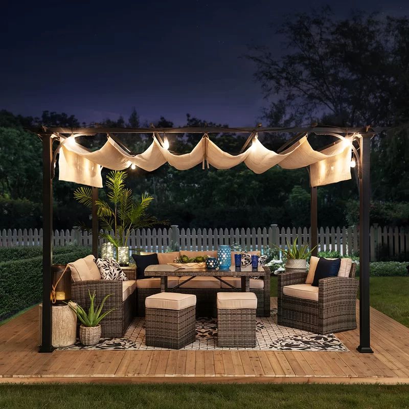 Naples 12 Ft. W x 9 Ft. D Steel Pergola with Canopy | Wayfair North America