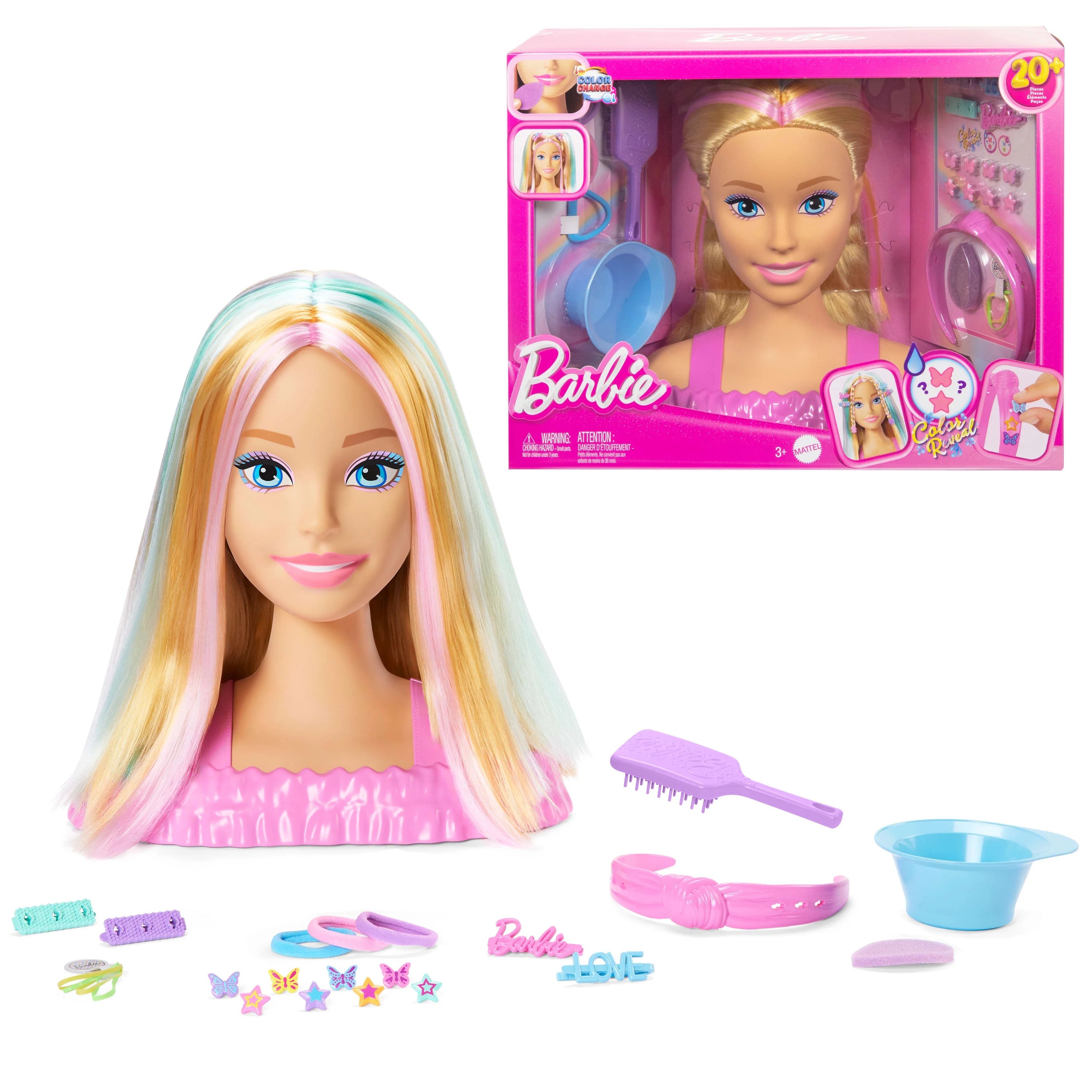Barbie Doll Styling Head, Blonde Hair with 20+ Hair Styling Accessories, Star, Buttery Fly Clips | Walmart (US)