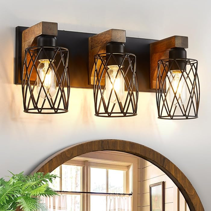 Farmhouse Bathroom Light Fixtures, Wood Bathroom Lighting Fixtures Over Mirror, 3-Light Vanity Li... | Amazon (CA)