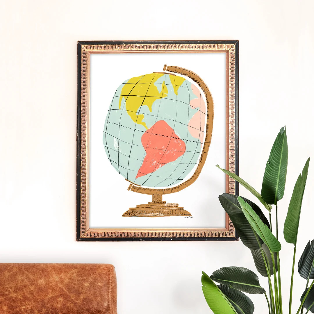 Globe Art Print World Map Painting Travel Wall Art Vintage Home Decor Office Study Gift Gallery W... | Etsy (US)