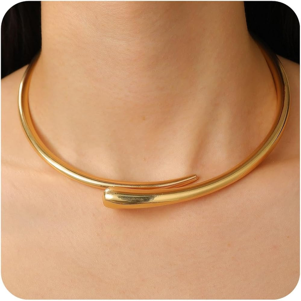 Chunky Plated Gold Necklace for Women Trendy Open Cuff Gold Collar Teardrop Thick Choker Gold Pla... | Amazon (US)