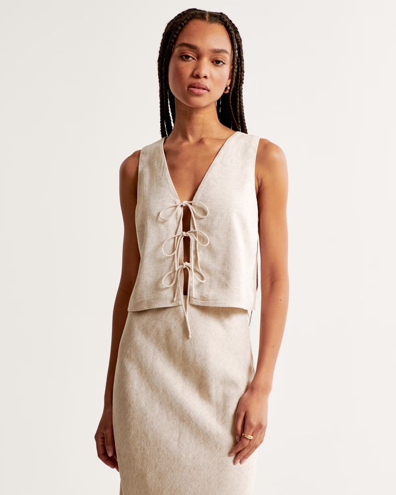 Women's Linen-Blend Tie-Front Vest Top | Women's | Abercrombie.com | Abercrombie & Fitch (US)