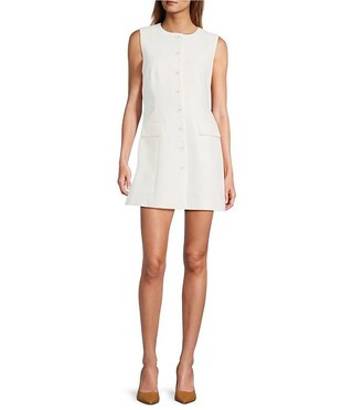 Gianna Twill Round Neck Sleeveless Button Front Dress | Dillard's