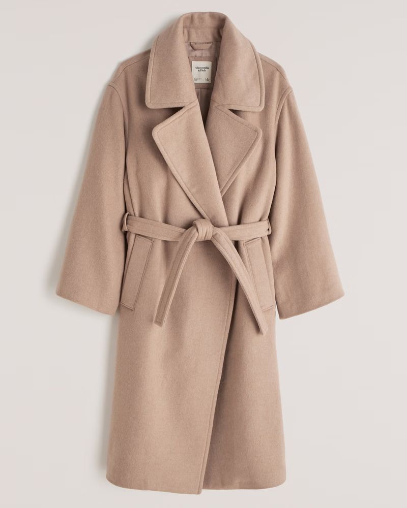 Slouchy Belted Wool-Blend Dad Coat | Abercrombie & Fitch (US)