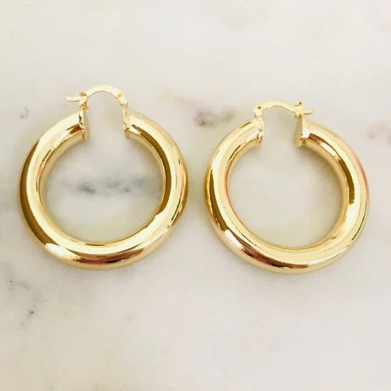 Gold Filled Chunky Hoop Earring  18k Gold Filled Hoops Thick | Etsy | Etsy (US)