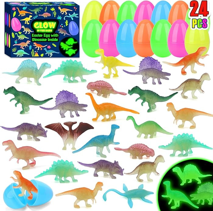 24pcs Prefilled Easter Eggs with Glow in The Dark Dinosaur Figures Toys Inside Easter Basket Stuf... | Amazon (US)