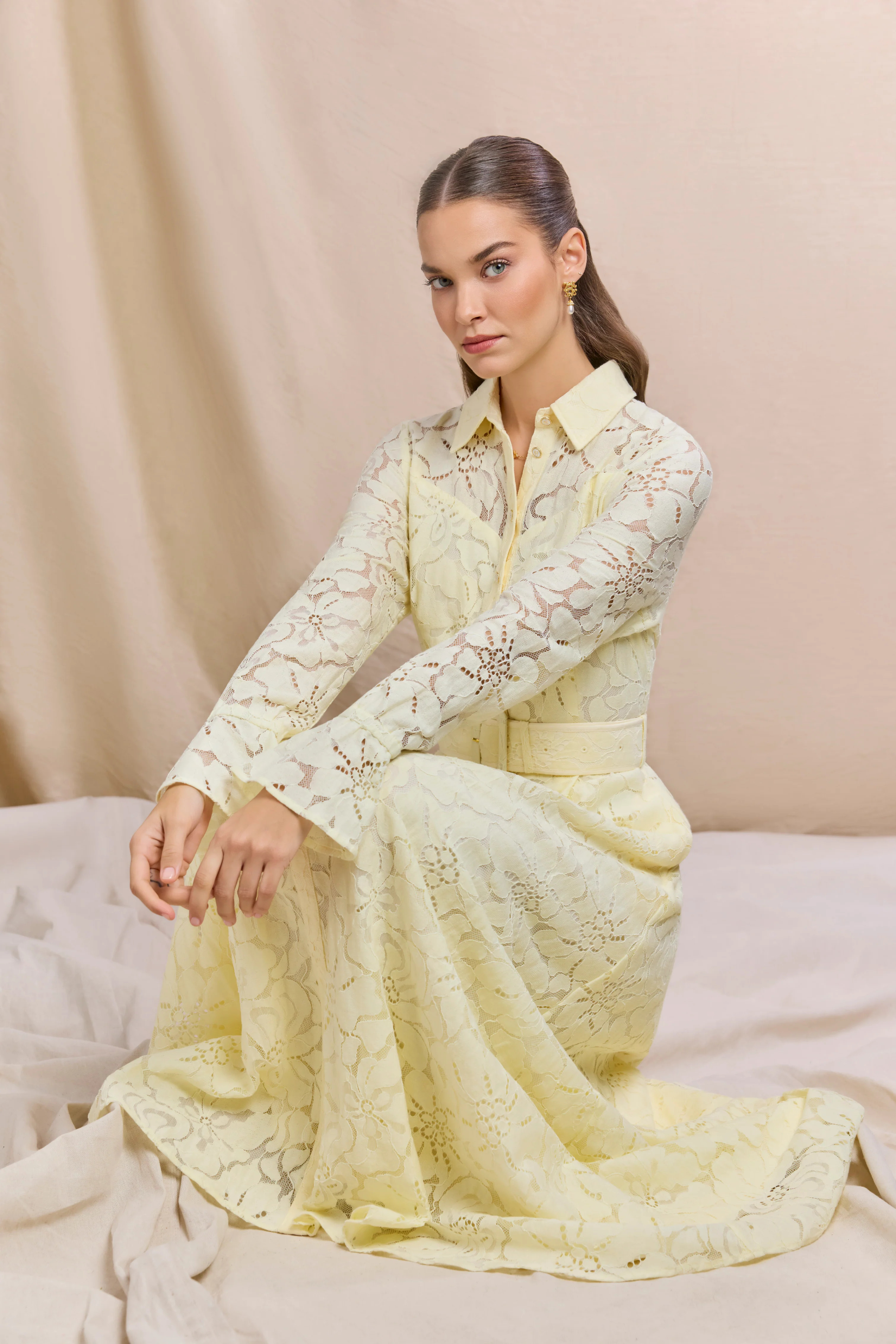 Annabel Lace Dress (Lemon) | Holland Cooper