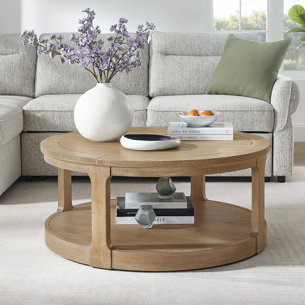 40Inch Large Curved 2 Tier Traditional Round Circle Wooden Center Coffee Table,Rounded Wooden Tab... | Wayfair North America