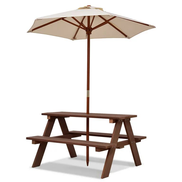 Gymax Children Outdoor 4 Seat Kids Picnic Table Bench with Folding Umbrella | Walmart (US)