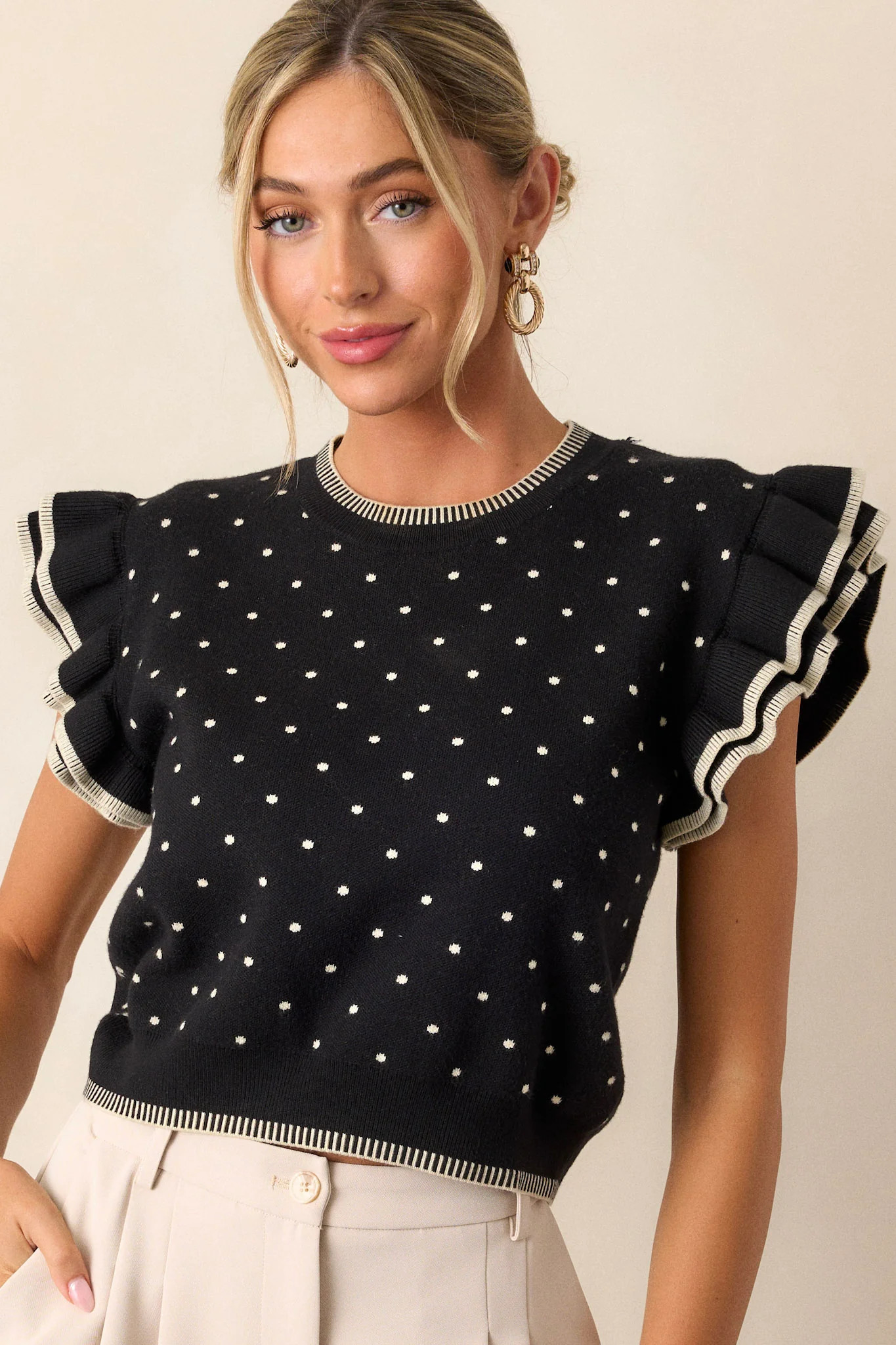 Distant Memory Black Polka Dot Flutter Sleeve Sweater | Red Dress