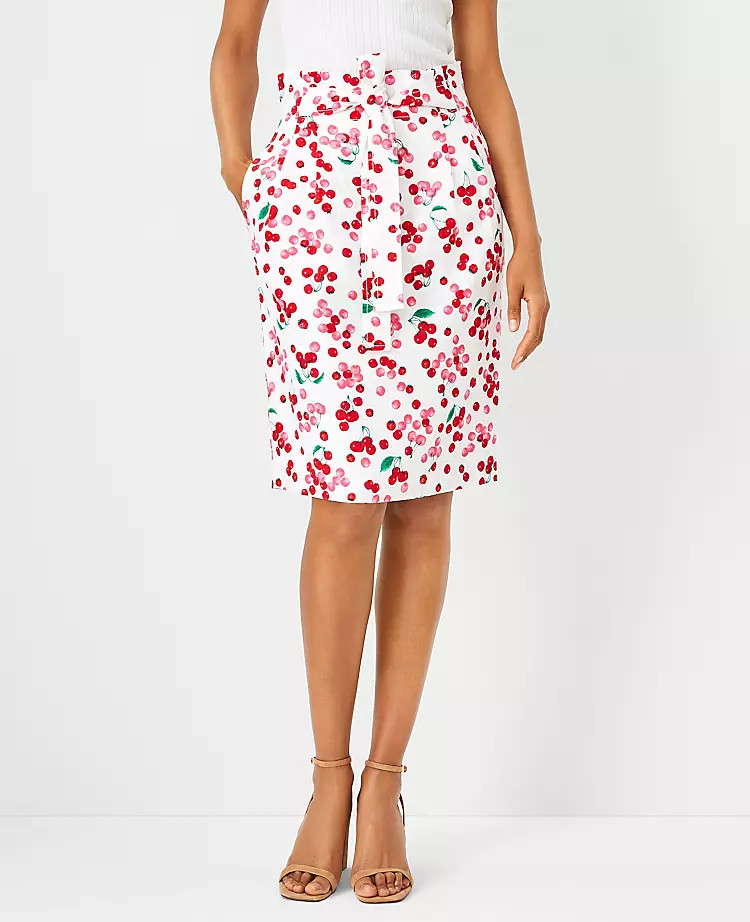 Fruit Print Linen Blend Paperbag Pencil Skirt | Ann Taylor (US)