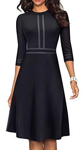 HOMEYEE Women's Chic Crew Neck 3/4 Sleeve Party Homecoming Aline Dress A135 | Amazon (US)