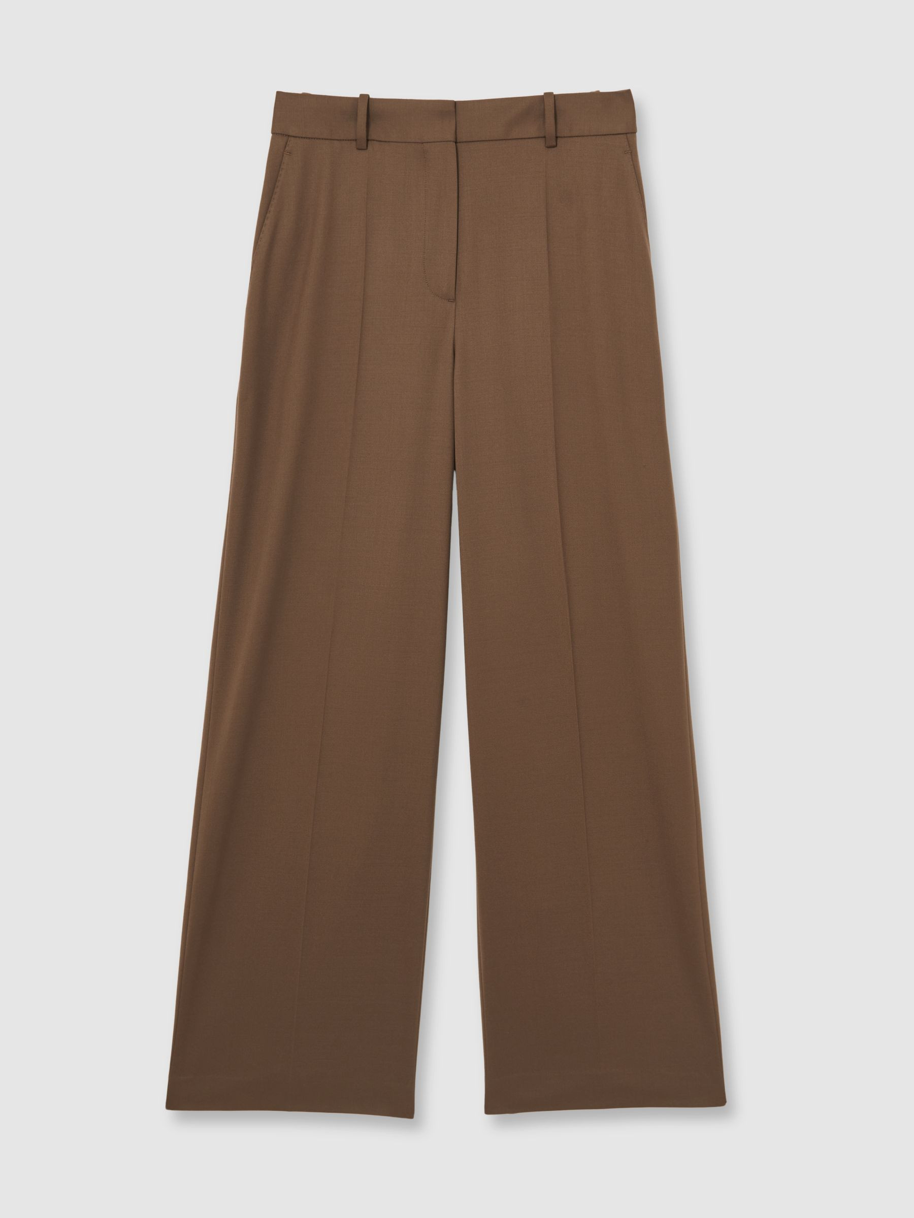 Reiss Petite pantalon van wolmix met wijde pijpen in lichtbruin | REISS | Reiss DE