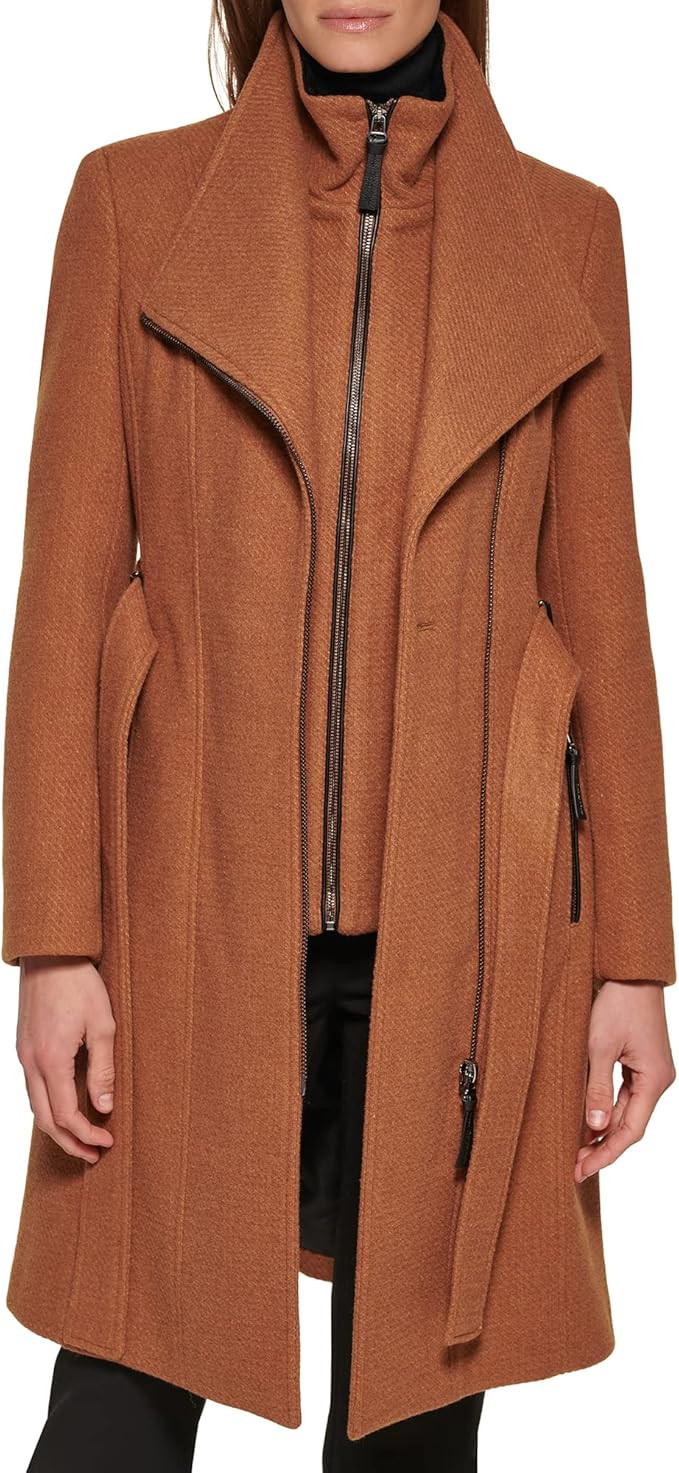 Calvin Klein Women's Angled Twill Fabric Wing Collar Coat | Amazon (US)