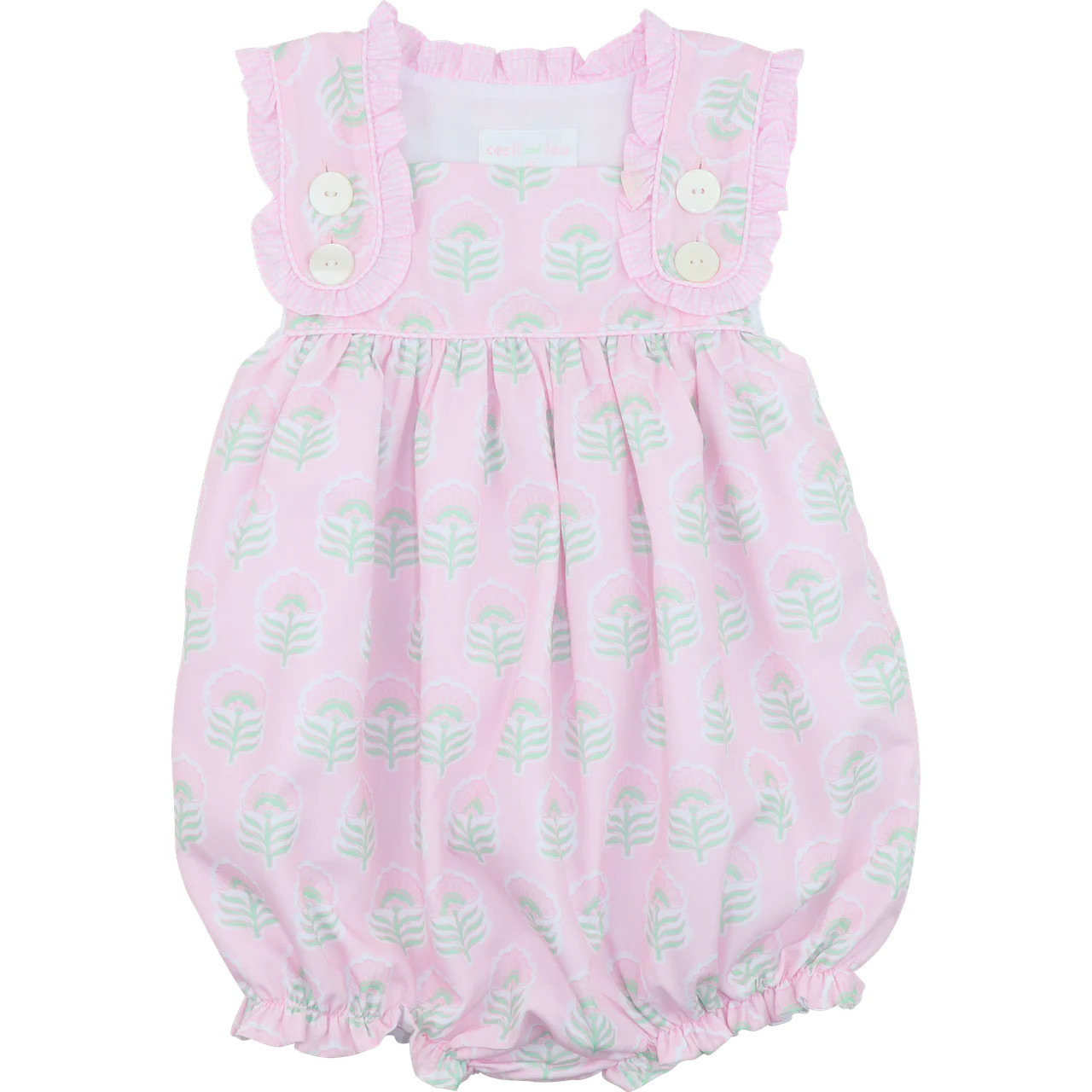 Pink And Mint Floral Block Print Bubble | Cecil and Lou
