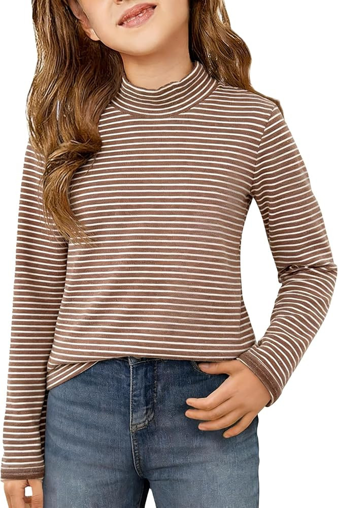 New 8-14Y Girls Mock Neck Turtleneck Long Sleeve Shirt Soft Stretchy Basic Layering Tee Top | Amazon (US)