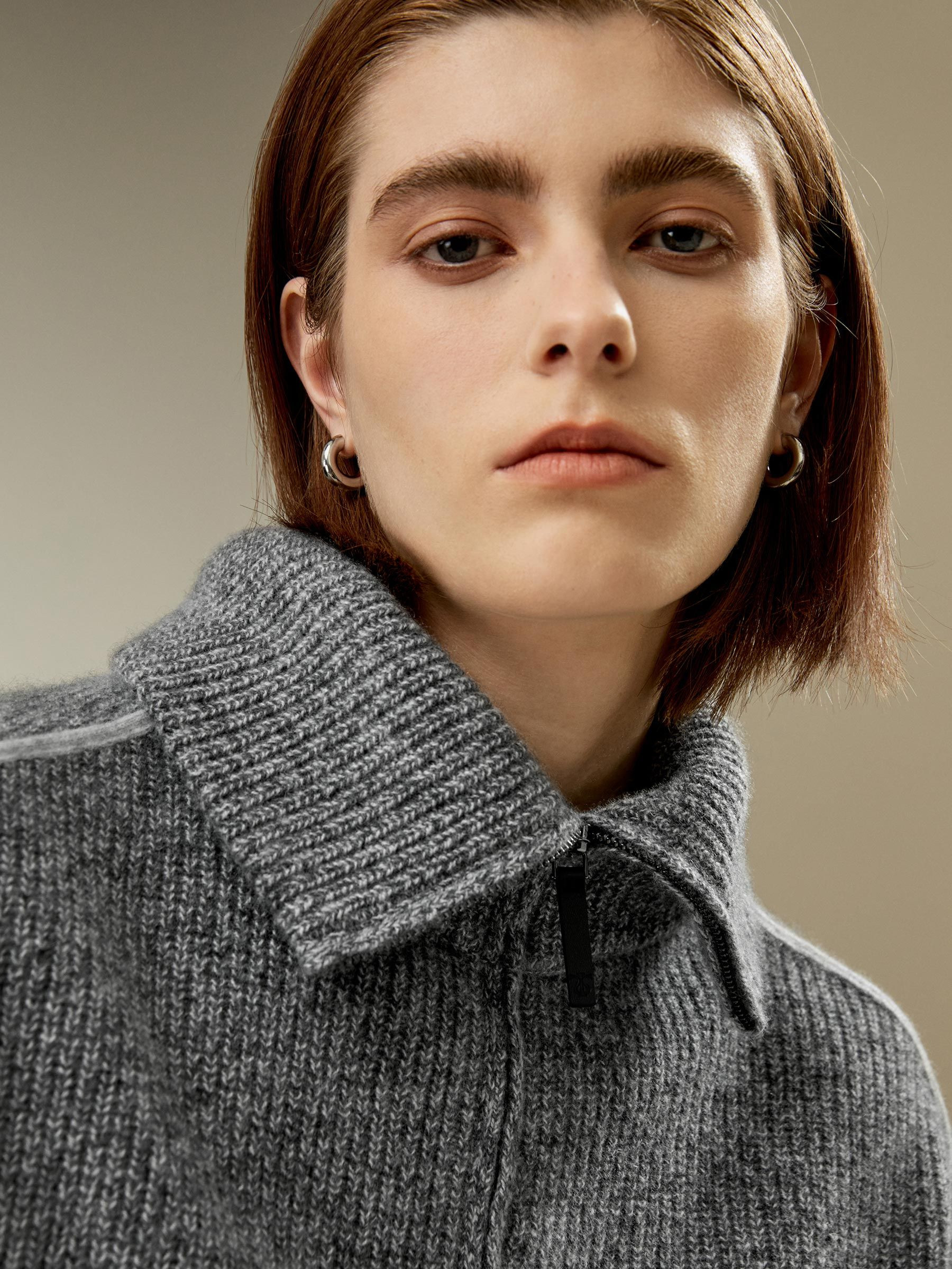 Cashmere Half Zip-Up Ribbed Sweater | LilySilk