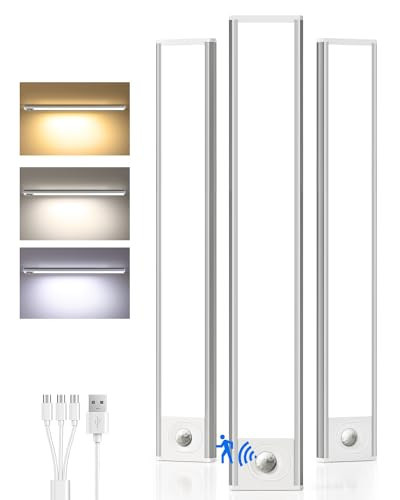 Under Cabinet Lighting Wireless,Rechargeable Battery Motion Sensor Light Indoor,LED Closet Lights USB Charging,3 Color Dimmable Under Cabinet Lights for Kitchen, Cabinet, Wardrobe (3 Pcs) 16inch | Amazon (US)