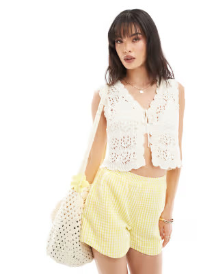 Miss Selfridge crochet sleeveless top in cream | ASOS (Global)