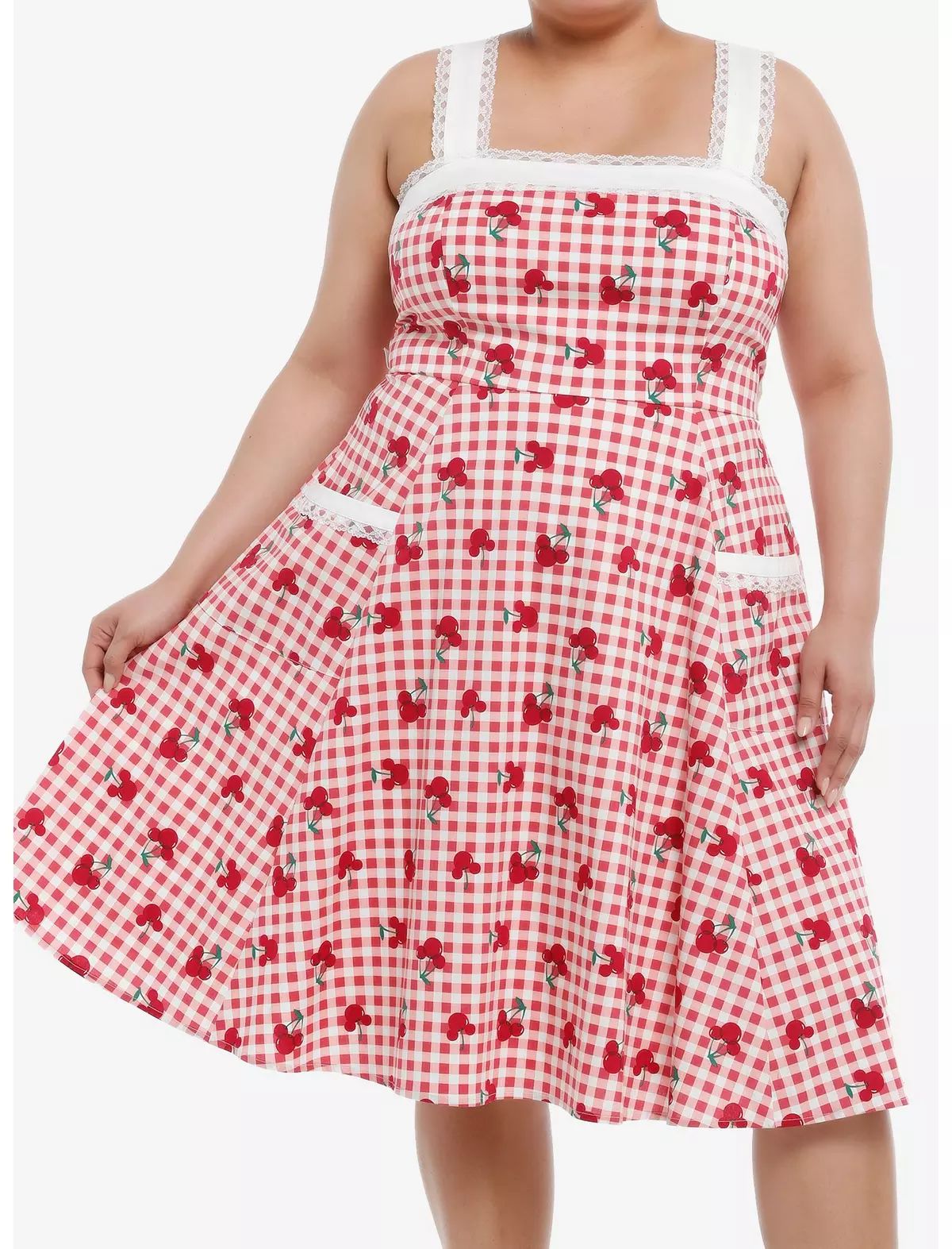 Her Universe Disney Mickey Mouse Cherry Gingham Retro Dress Plus Size | Hot Topic