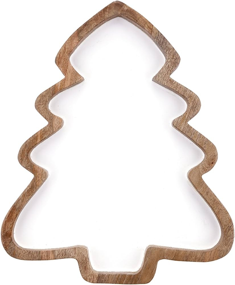 Santa Barbara Design Studio Mango Wood and Enamel Christmas Tree Shaped Platter, Large 13.75" | Amazon (US)